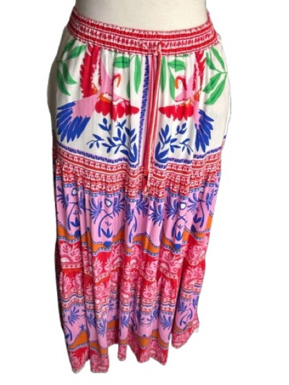 XS Parrots & Flowers ROSE & OLIVE RESORT Skirt Tropical Beach Extra Small Birds